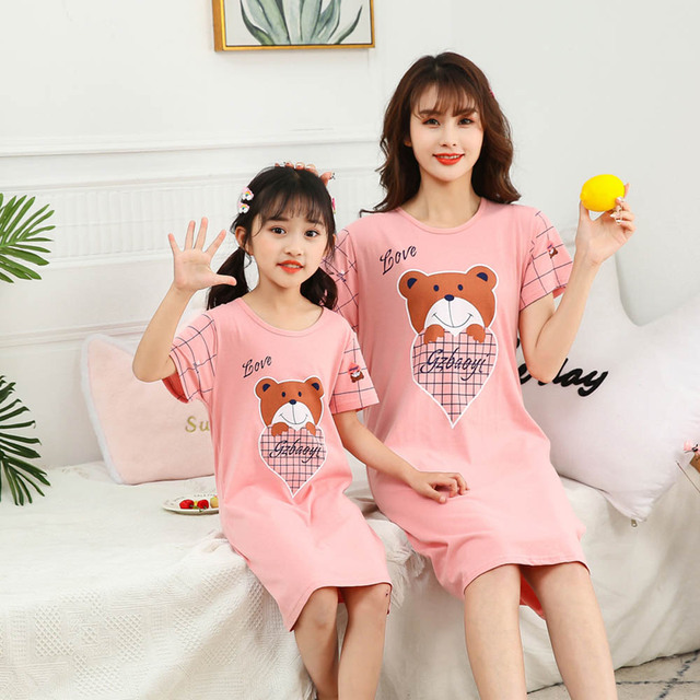 Piżama nocna dziecięca dla dziewczynki i kobiet, bawełniana, różowy kot, letnia, wygodna - Wianko - 23