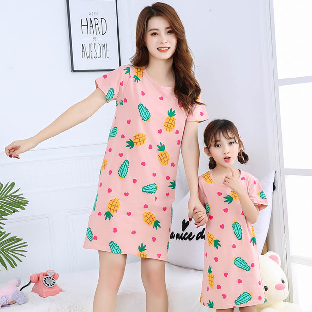 Piżama nocna dziecięca dla dziewczynki i kobiet, bawełniana, różowy kot, letnia, wygodna - Wianko - 8