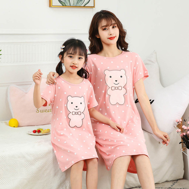 Piżama nocna dziecięca dla dziewczynki i kobiet, bawełniana, różowy kot, letnia, wygodna - Wianko - 22