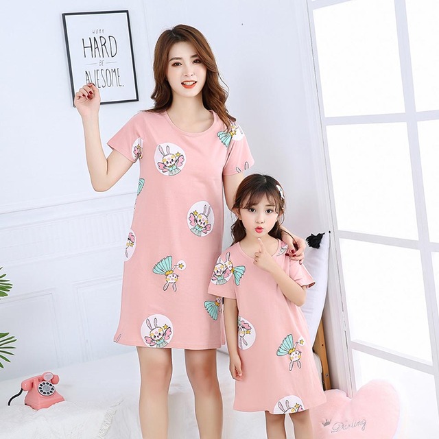 Piżama nocna dziecięca dla dziewczynki i kobiet, bawełniana, różowy kot, letnia, wygodna - Wianko - 7