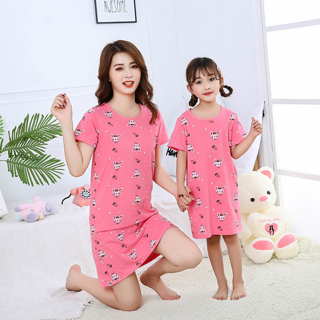 Piżama nocna dziecięca dla dziewczynki i kobiet, bawełniana, różowy kot, letnia, wygodna - Wianko - 10