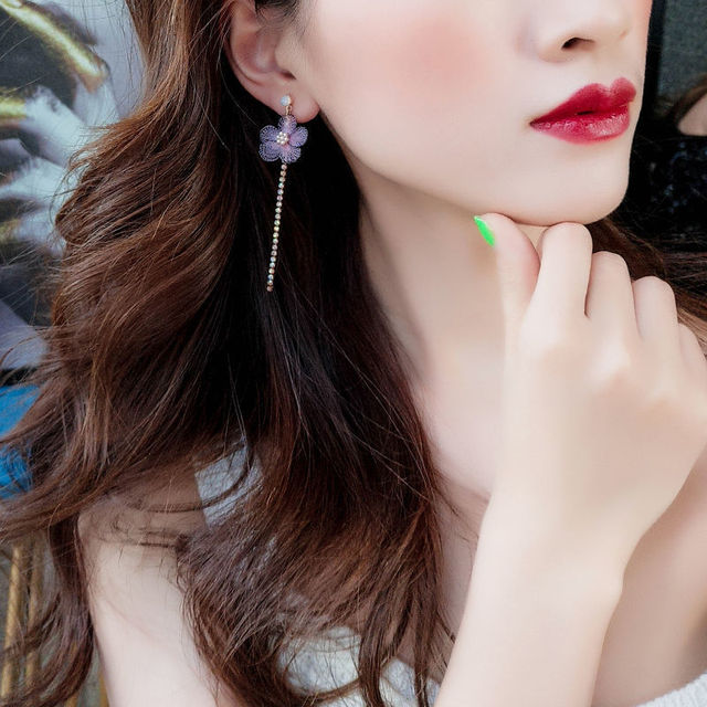 Koreańskie długie kolczyki wiszące w kształcie płatków róży - niebieskie i białe dyndające tassel, biżuteria świąteczna i na wesele (2021) - Wianko - 35