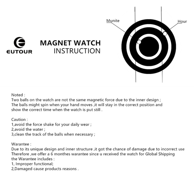 Męski zegarek kwarcowy EUTOUR Erkek Kol Saati - odporny na wodę, wykonany ze stali nierdzewnej, z magnetyczną kulka - Wianko - 1