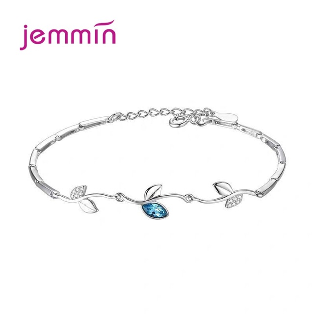 Bransoletka z niebieskim musującym kryształem i srebrnym łańcuchem, kształt okrągły, najwyższa próba 925, damska biżuteria - Wianko - 2