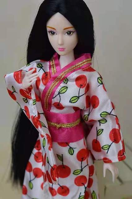 Długa sukienka Kimono Yukata dla lalki Barbie, 1/6 BJD, japoński styl, akcesoria dla lalek - Wianko - 3