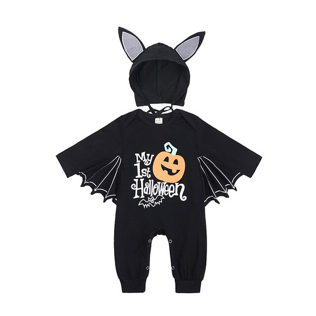 Kombinezon z skrzydłami Halloween dla noworodka dziewczynki i chłopca + czapka batman - zestaw kostiumowy - Wianko - 2