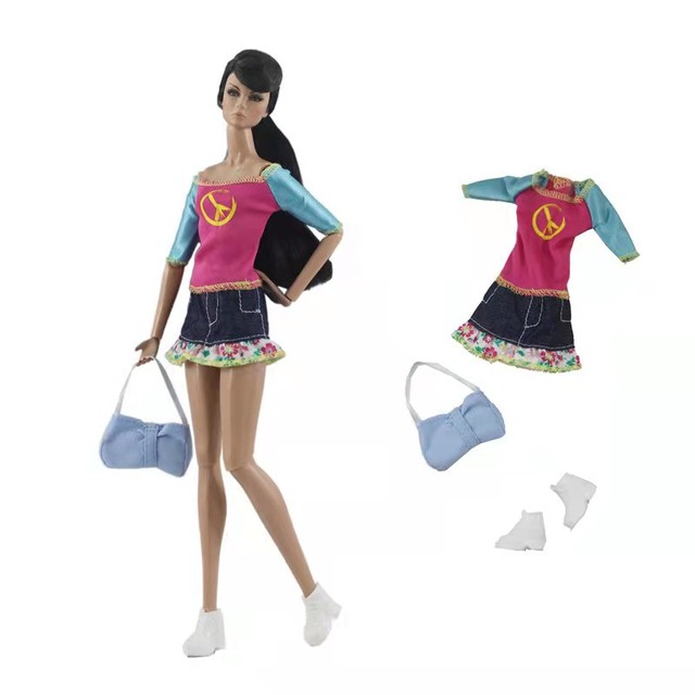 Akcesoria do ubrania dla lalek Barbie - sukienka „Princeska” z długimi rękawami dla dzieciowych strojów na co dzień, wraz z torbą na buty 11.5 BJD - Wianko - 8