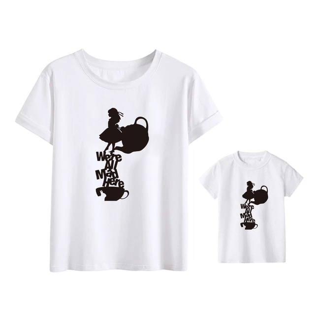 Koszulka dziecięca z nadrukiem kota z Alicją w Krainie Czarów - Pasująca rodzina Cheshire Cat Harajuku Unisex Tshirt - Wianko - 13