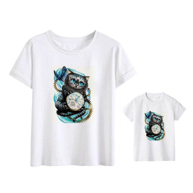 Koszulka dziecięca z nadrukiem kota z Alicją w Krainie Czarów - Pasująca rodzina Cheshire Cat Harajuku Unisex Tshirt - Wianko - 10