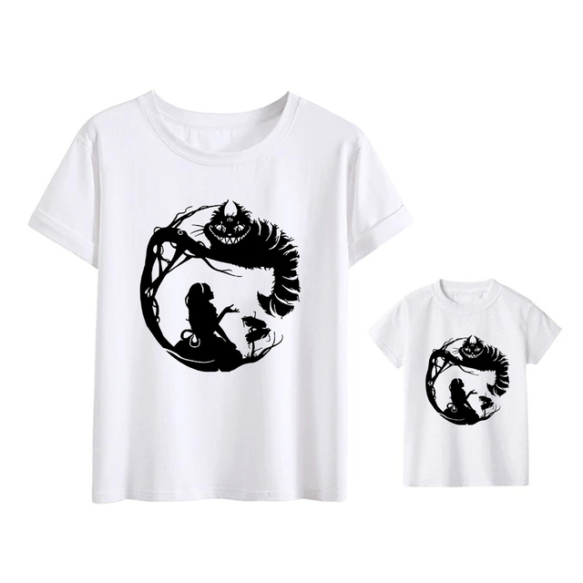 Koszulka dziecięca z nadrukiem kota z Alicją w Krainie Czarów - Pasująca rodzina Cheshire Cat Harajuku Unisex Tshirt - Wianko - 16