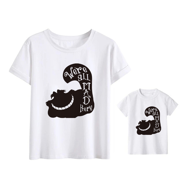 Koszulka dziecięca z nadrukiem kota z Alicją w Krainie Czarów - Pasująca rodzina Cheshire Cat Harajuku Unisex Tshirt - Wianko - 12