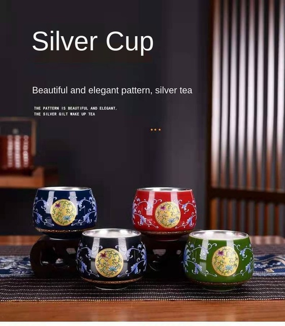 Srebrny kubek z pojedynczą filiżanką do herbaty 999 Kung Fu - prezent biznesowy, ceramiczny, pozłacany - Wianko - 16