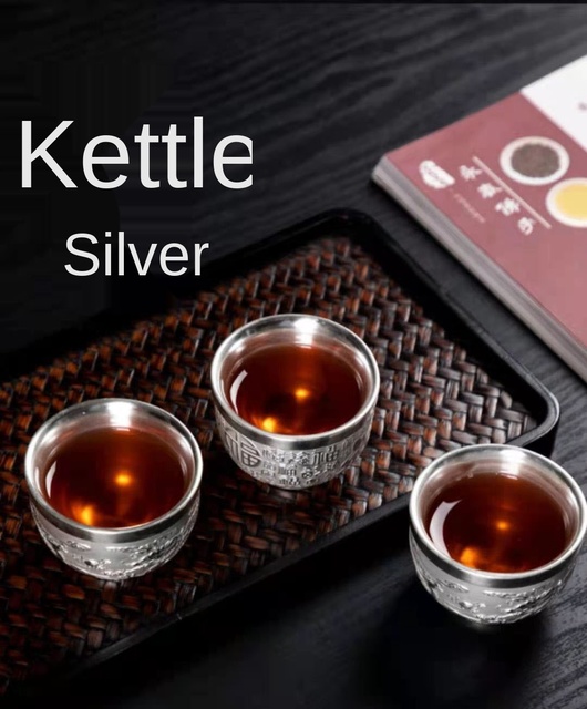 Srebrny kubek z pojedynczą filiżanką do herbaty 999 Kung Fu - prezent biznesowy, ceramiczny, pozłacany - Wianko - 6