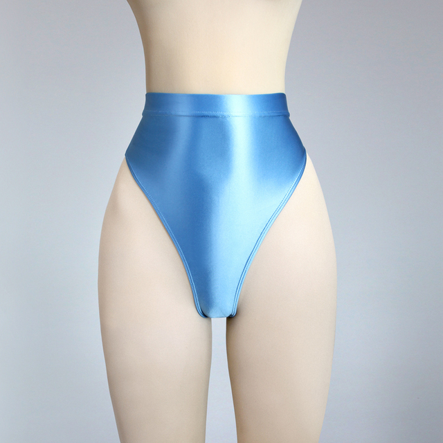 Błyszczące jedwabiste bikini wysokiej talii w kształcie litery T - Wianko - 6