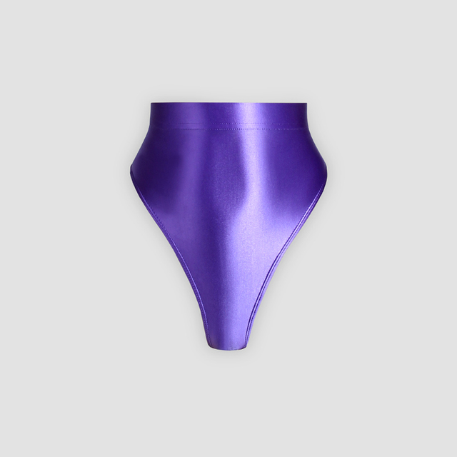 Błyszczące jedwabiste bikini wysokiej talii w kształcie litery T - Wianko - 11