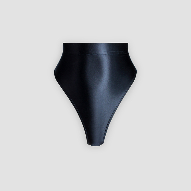 Błyszczące jedwabiste bikini wysokiej talii w kształcie litery T - Wianko - 10