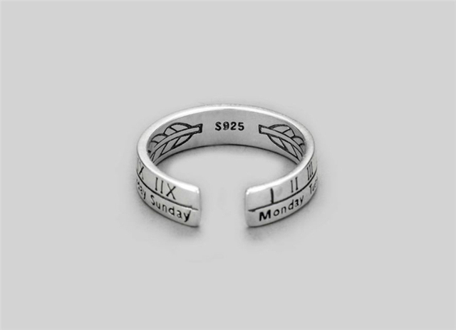 Pierścień regulowany z litery srebrnej Retro w stylu sezonowym dla kobiet, dziewczyn SR070 - Wianko - 19