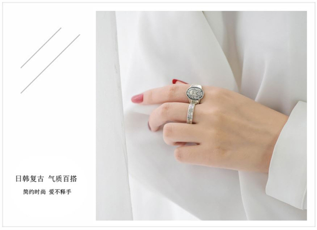 Pierścień regulowany z litery srebrnej Retro w stylu sezonowym dla kobiet, dziewczyn SR070 - Wianko - 16