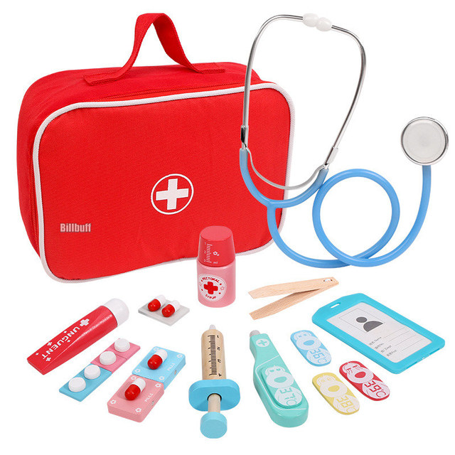 Gorące zabawki do zabawy w lekarza dla dzieci zestawy dla dzieci drewniane udawaj zestaw do zabawy gry dla dziewczynek chłopcy czerwony dentysta medyczny apteczka torby materiałowe - Wianko - 6