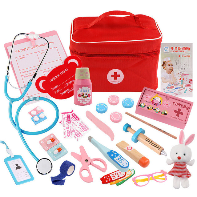 Gorące zabawki do zabawy w lekarza dla dzieci zestawy dla dzieci drewniane udawaj zestaw do zabawy gry dla dziewczynek chłopcy czerwony dentysta medyczny apteczka torby materiałowe - Wianko - 3