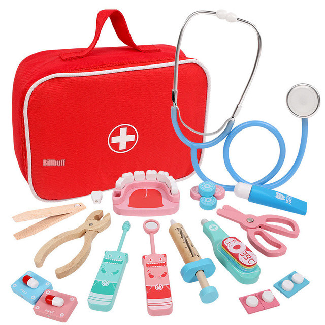Gorące zabawki do zabawy w lekarza dla dzieci zestawy dla dzieci drewniane udawaj zestaw do zabawy gry dla dziewczynek chłopcy czerwony dentysta medyczny apteczka torby materiałowe - Wianko - 7