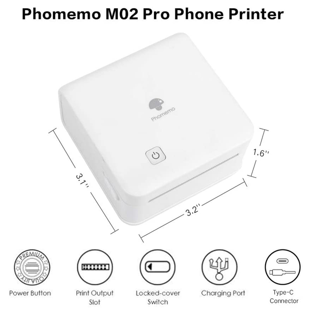 Lepkie zdjęcie - Portable M02Pro 300dpi Phomemo, bezprzewodowa drukarka termiczna  USB C, rolka naklejek, termica - Wianko - 2