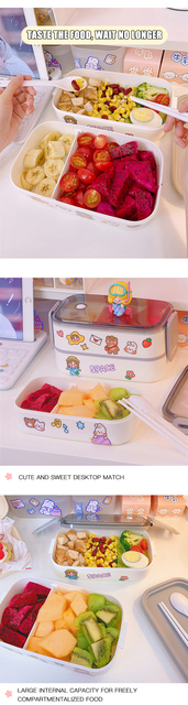 Dwuwarstwowe pudełko na lunch w stylu japońskim z pokrywką Schowek na śniadanie, nadaje się do mikrofalówki - Wianko - 3