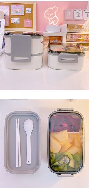 Dwuwarstwowe pudełko na lunch w stylu japońskim z pokrywką Schowek na śniadanie, nadaje się do mikrofalówki - Wianko - 6