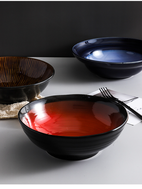 Duża ceramiczna miska na zupę w stylu japońskim ręcznie rysowana - 8 cali - Wianko - 12