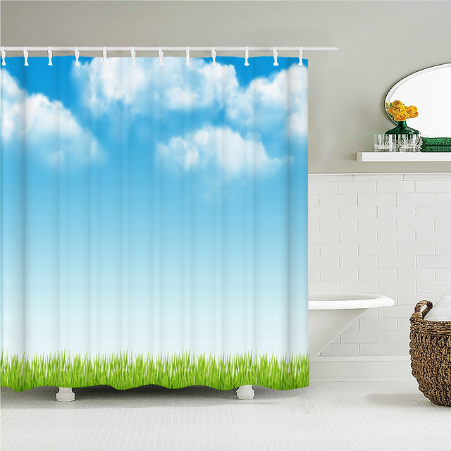 Zasłona prysznicowa Błękitne niebo chmury wodoodporna, 180x200 cm, tkanina 3D, z haczykami - Wianko - 8