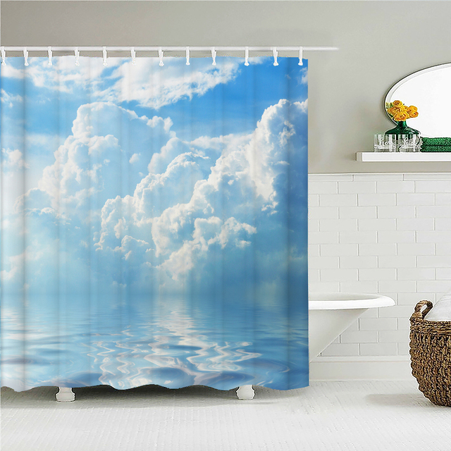 Zasłona prysznicowa Błękitne niebo chmury wodoodporna, 180x200 cm, tkanina 3D, z haczykami - Wianko - 7