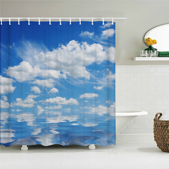 Zasłona prysznicowa Błękitne niebo chmury wodoodporna, 180x200 cm, tkanina 3D, z haczykami - Wianko - 4