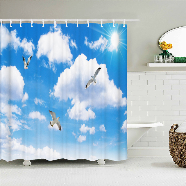 Zasłona prysznicowa Błękitne niebo chmury wodoodporna, 180x200 cm, tkanina 3D, z haczykami - Wianko - 5