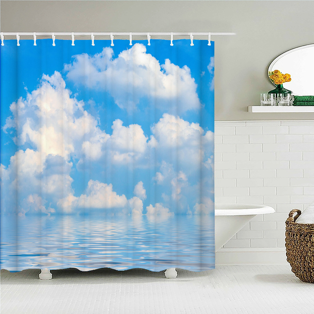Zasłona prysznicowa Błękitne niebo chmury wodoodporna, 180x200 cm, tkanina 3D, z haczykami - Wianko - 3