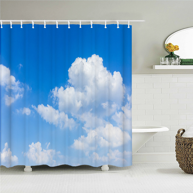 Zasłona prysznicowa Błękitne niebo chmury wodoodporna, 180x200 cm, tkanina 3D, z haczykami - Wianko - 6