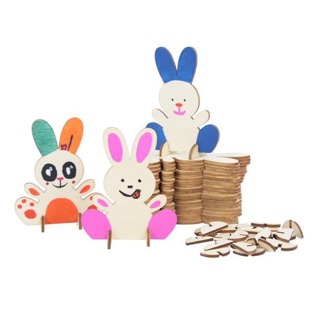 10 sztuk drewnianych ozdób wielkanocnych w kształcie króliczków do samodzielnego malowania przez dzieci - naturalne, niedokończone plastry drewna - Wianko - 17