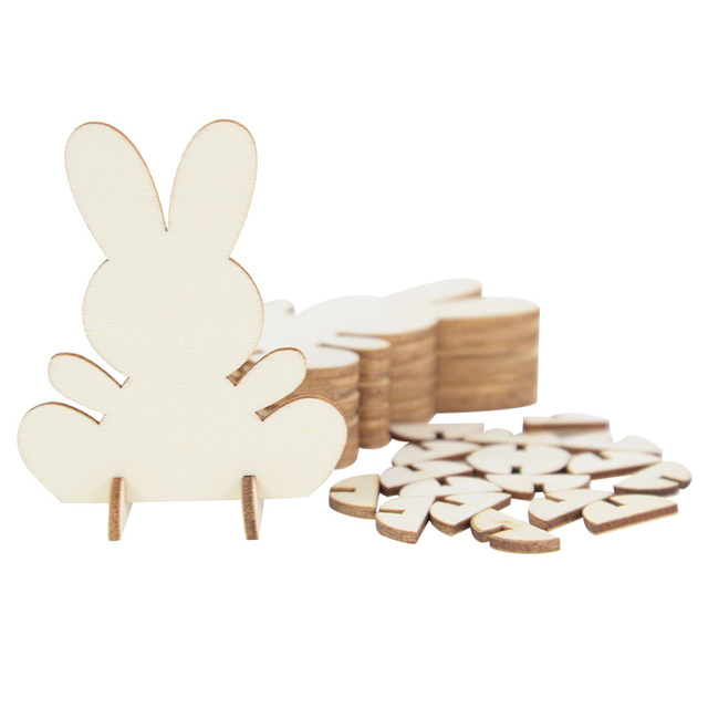 10 sztuk drewnianych ozdób wielkanocnych w kształcie króliczków do samodzielnego malowania przez dzieci - naturalne, niedokończone plastry drewna - Wianko - 13