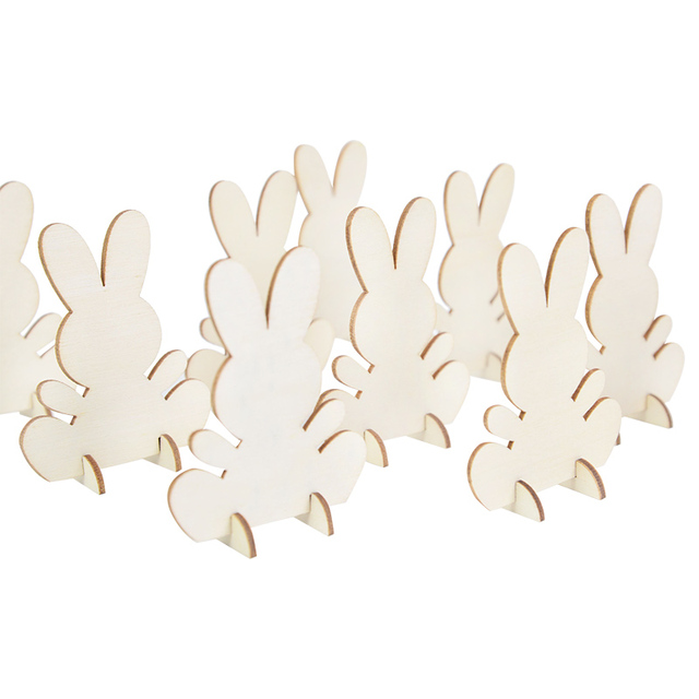 10 sztuk drewnianych ozdób wielkanocnych w kształcie króliczków do samodzielnego malowania przez dzieci - naturalne, niedokończone plastry drewna - Wianko - 14