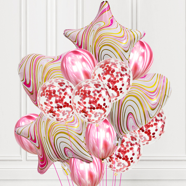 Zestaw 14 sztuk dekoracyjnych balonów agatowych, 18 cali, foliowe balony z helem - Balony i akcesoria urodzinowe miłości firmy Globos - Wianko - 9
