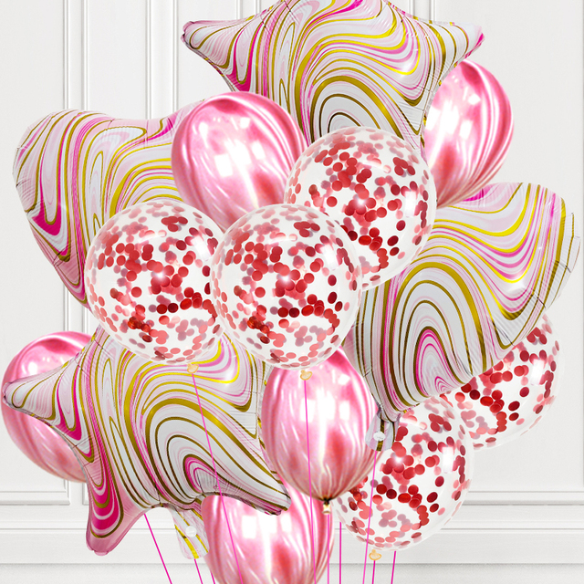 Zestaw 14 sztuk dekoracyjnych balonów agatowych, 18 cali, foliowe balony z helem - Balony i akcesoria urodzinowe miłości firmy Globos - Wianko - 2