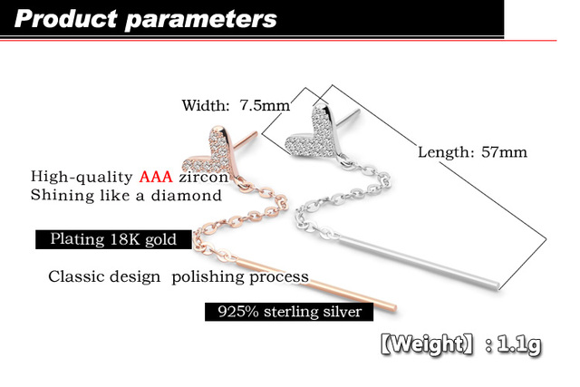 Długie kolczyki damskie w kształcie serca z chwostem, srebro próby 925 - Wianko - 2