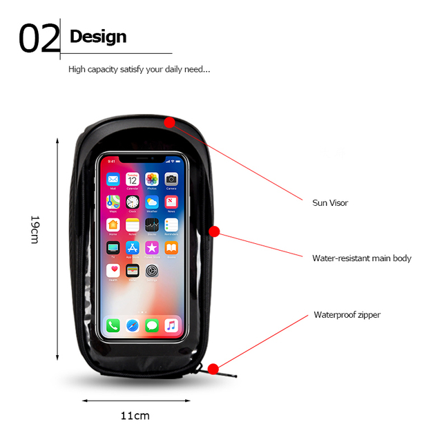 Sahoo 112003-wxy wodoodporny ekran dotykowy 6.5 torba na rower z głowicą do przechowywania telefonu komórkowego, rower, kierownica ramy - Wianko - 3