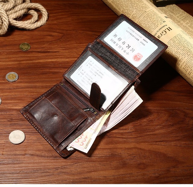 Genodern Vintage portfel męski ze skóry Crazy Horse z kieszonką na monety - brązowy - Wianko - 10
