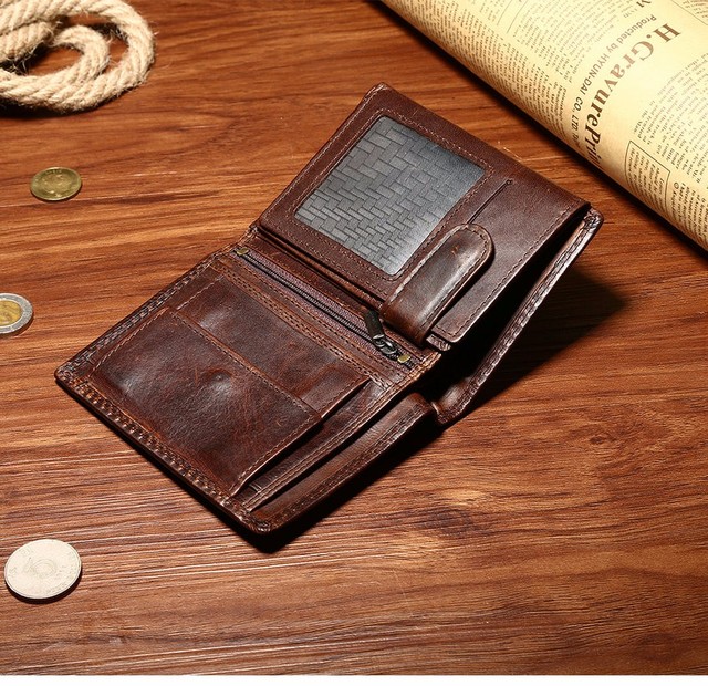 Genodern Vintage portfel męski ze skóry Crazy Horse z kieszonką na monety - brązowy - Wianko - 8