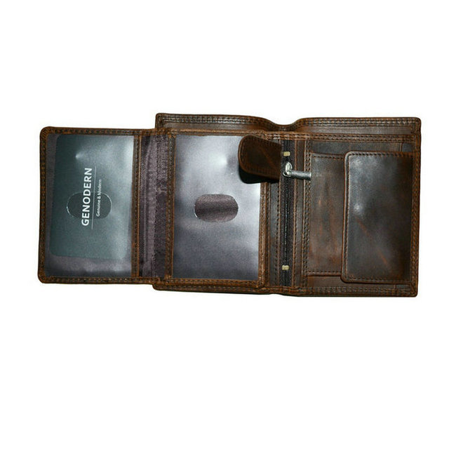 Genodern Vintage portfel męski ze skóry Crazy Horse z kieszonką na monety - brązowy - Wianko - 7