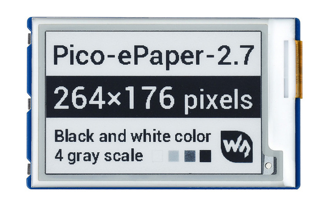 Waveshare 2.7-calowy E-wyświetlacz atramentowy Hat dla Raspberry Pi Pico, czarno-biały, SPI, 4-stopniowa skala szarości - Wianko - 1