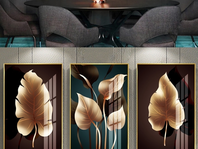 Nordycka roślina - złoty liść - płótno - malarstwo - plakaty i drukuj - liście - styl nowoczesny - dekoracja salonu - sypialnia - Wianko - 3