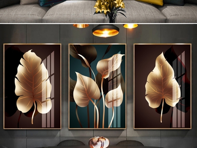 Nordycka roślina - złoty liść - płótno - malarstwo - plakaty i drukuj - liście - styl nowoczesny - dekoracja salonu - sypialnia - Wianko - 2