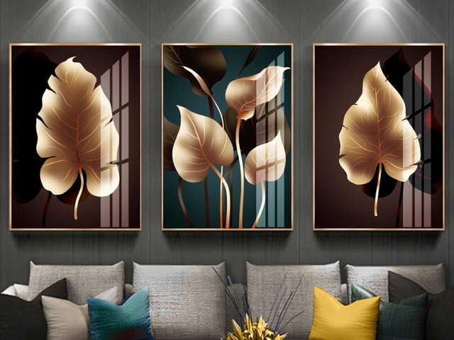Nordycka roślina - złoty liść - płótno - malarstwo - plakaty i drukuj - liście - styl nowoczesny - dekoracja salonu - sypialnia - Wianko - 1