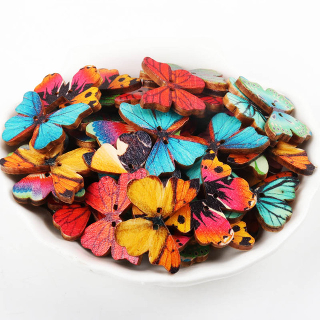 Mieszane kolorowe drewniane motyle guziki z kształtami 2 otwory - 30 sztuk - Wianko - 6